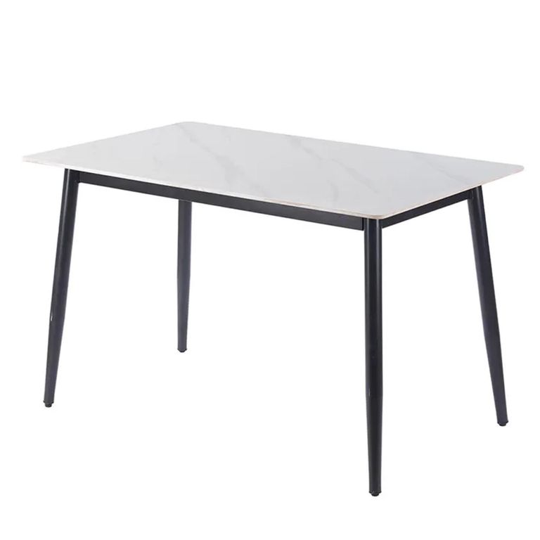 Breton Compact Dining Set - 4 Seater - 120cm - White Ceramic - 4x Lido Dining Chairs - Blue Fabric - Gold Legs