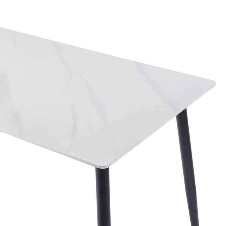 Breton Compact Dining Set - 4 Seater - 120cm - White Ceramic - 4x Metro Dining Chairs - Burnt Orange Leather - Chrome Legs