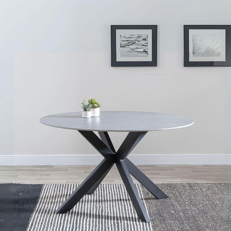 Novara Dining Set - 4 Seater - 130cm - Round - White Ceramic - 4x Metro Dining Chairs - Burnt Orange Leather - Chrome Legs