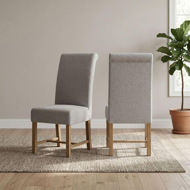 Chateau Dining Set - 120cm - 4 Seater - Round - Pedestal Base - Grey Painted - Pine - 4 Fabric Chairs