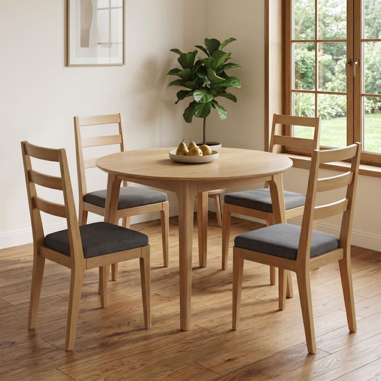 Cotswold Oak Dining Set - 110cm - 4 Seater - Round - Natural - 4 Chairs