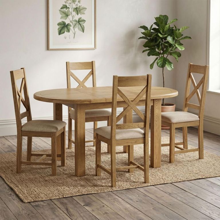 Dorchester Extending Dining Set - 120cm-160cm - 4-6 Seater - Oval - Rustic Oak - Chairs