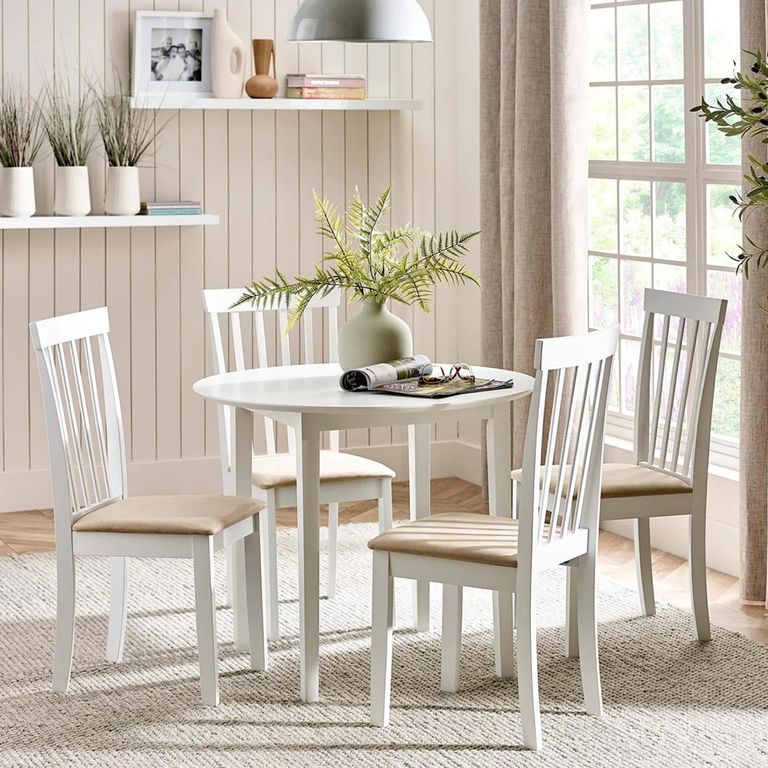 Orwell Dining Set - 90cm - 4 Seater - Round - White - Wood - 4 Chairs