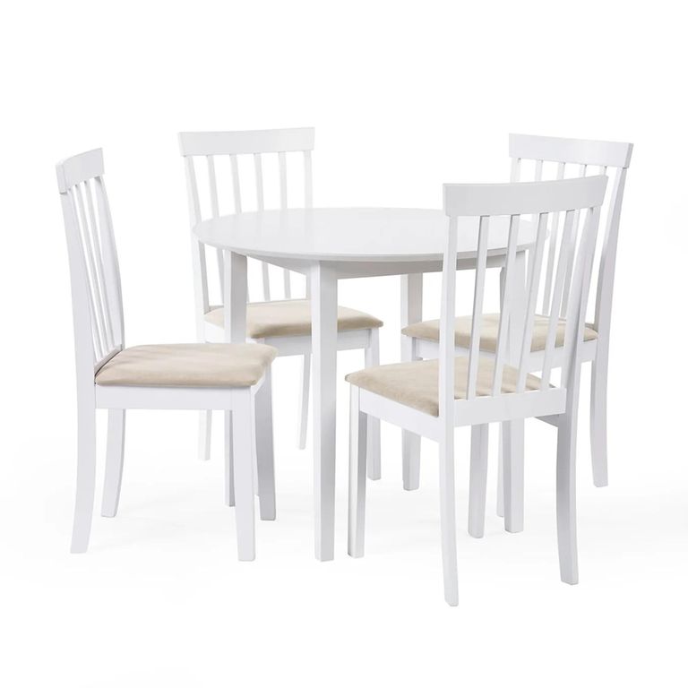 Orwell Dining Set - 90cm - 4 Seater - Round - White - Wood - 4 Chairs
