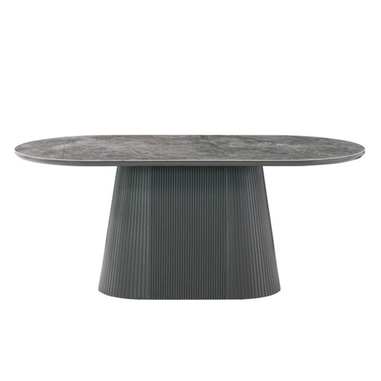 Barletta Dining Set - 180cm - 6 Seater - Oval - Fluted Base - Dark Grey - Sintered Stone and Wood - 6 Venezia Chairs