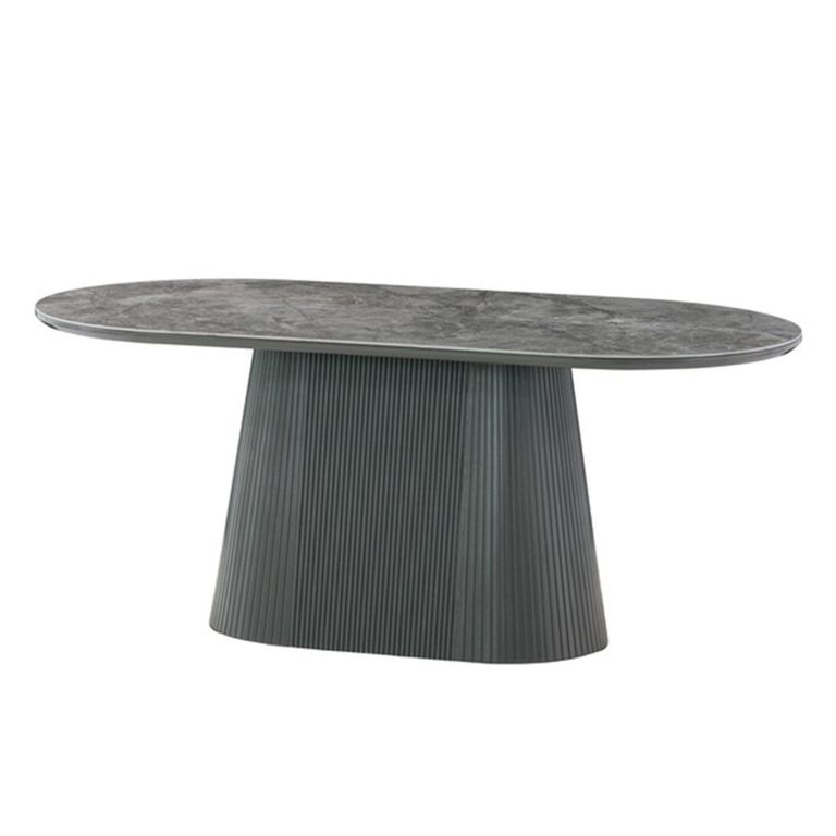 Barletta Dining Set - 180cm - 6 Seater - Oval - Fluted Base - Dark Grey - Sintered Stone and Wood - 6 Venezia Chairs