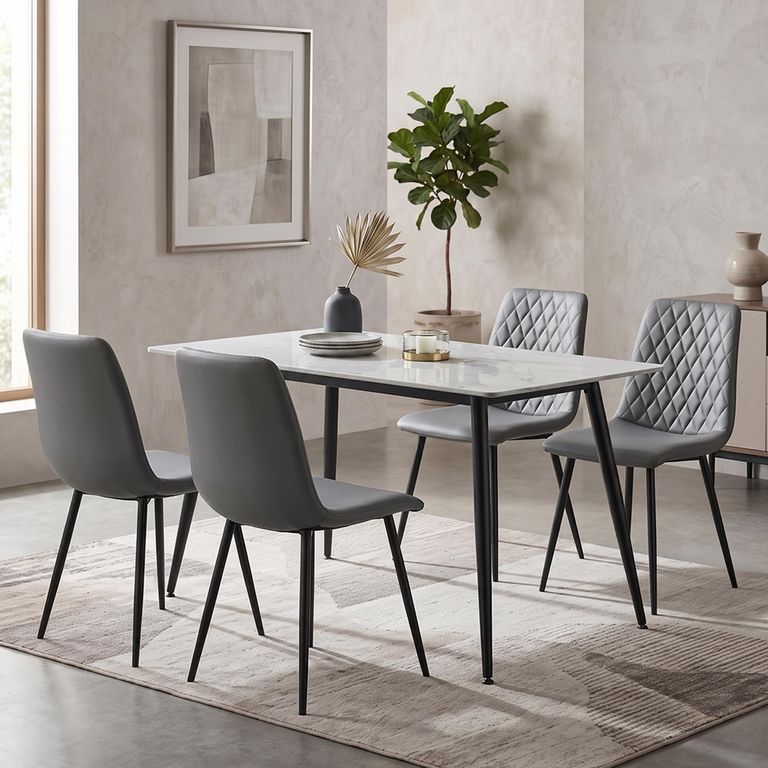 Argenta Dining Set - 120cm - 4 Seater - Grey and Black - Sintered Stone Top - 4 Chair