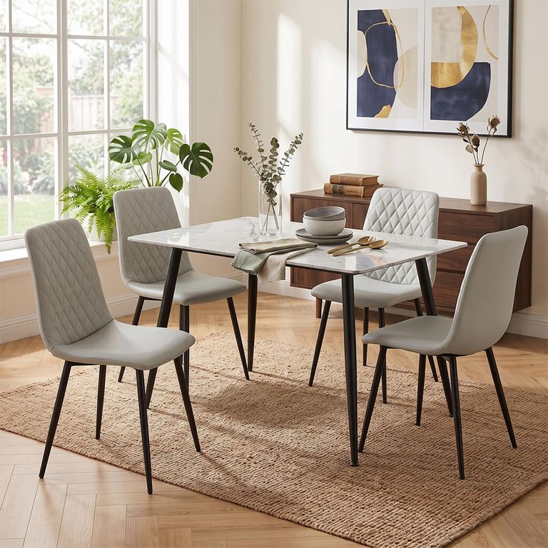 Argenta Dining Set - 120cm - 4 Seater - Light Grey and Black - Sintered Stone Top - 4 Chair