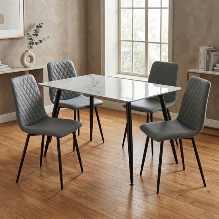 Argenta Dining Set - 120cm - 4 Seater - Grey and Black - Sintered Stone Top - 4 Chair