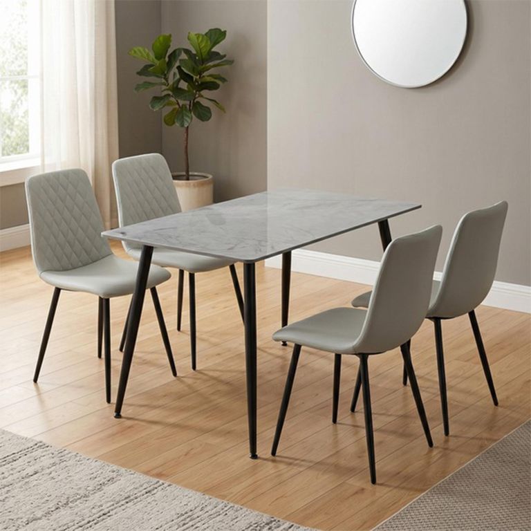 Argenta Dining Set - 120cm - 4 Seater - Light Grey and Black - Sintered Stone Top - 4 Chair
