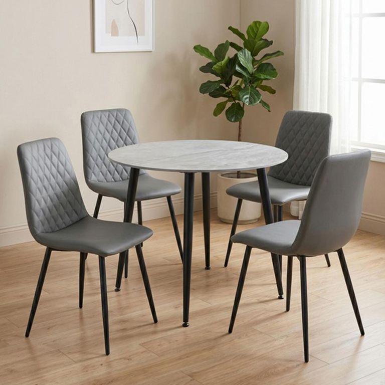 Argenta Dining Set - 90cm - 4 Seater - Round - Grey and Black - Sintered Stone Top - 4 Chair