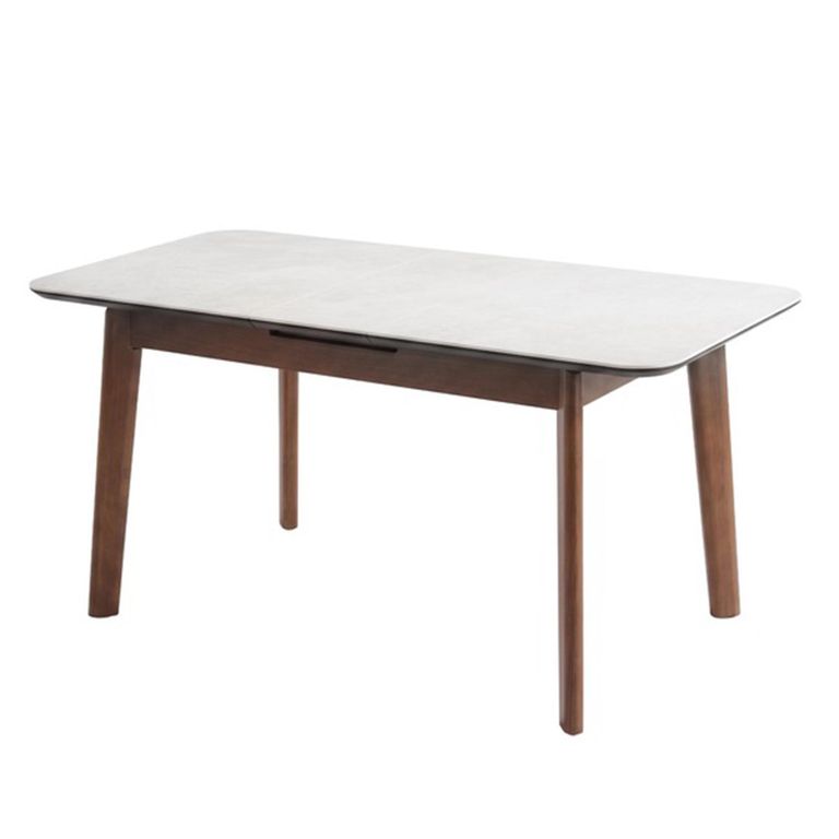 Turin Extending Dining Set - 130cm-160cm - 4-6 Seater - Off-White and Walnut - Sintered Stone Top - 4 Mocha Chair