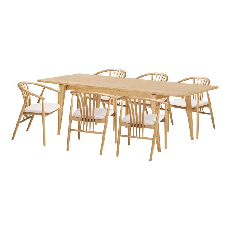 Darwin Extending Dining Set - 180cm-230cm - Natural - 6 Agustin Spindle Back Chairs