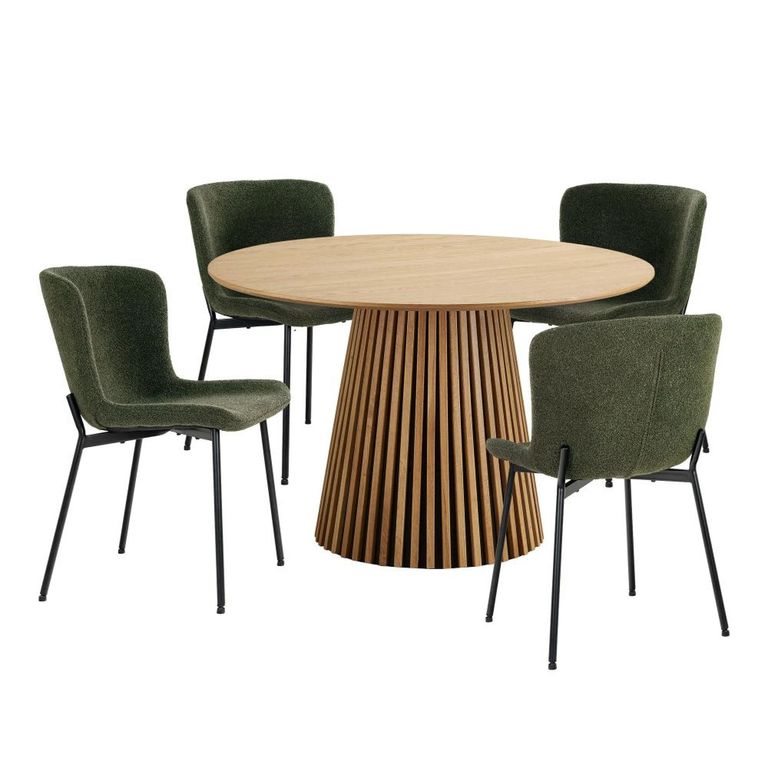 Osaka Oak Dining Set - 120cm - Round - Slatted Base - Natural - 4 Maceda Dark Green Chairs