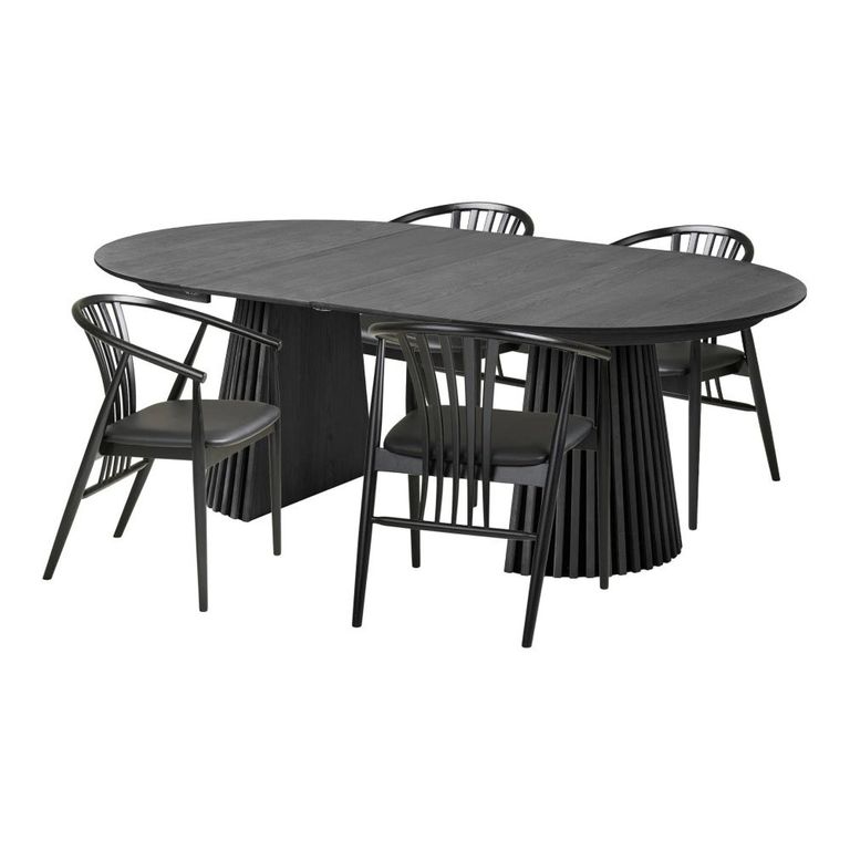 Osaka Oak Extending Dining Set - 120cm-200cm - Round - Slatted Base - Black - 4 Agustin Spindle Back Chairs