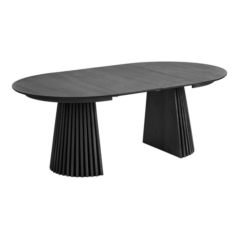 Osaka Oak Extending Dining Set - 120cm-200cm - Round - Slatted Base - Black - 4 Agustin Spindle Back Chairs