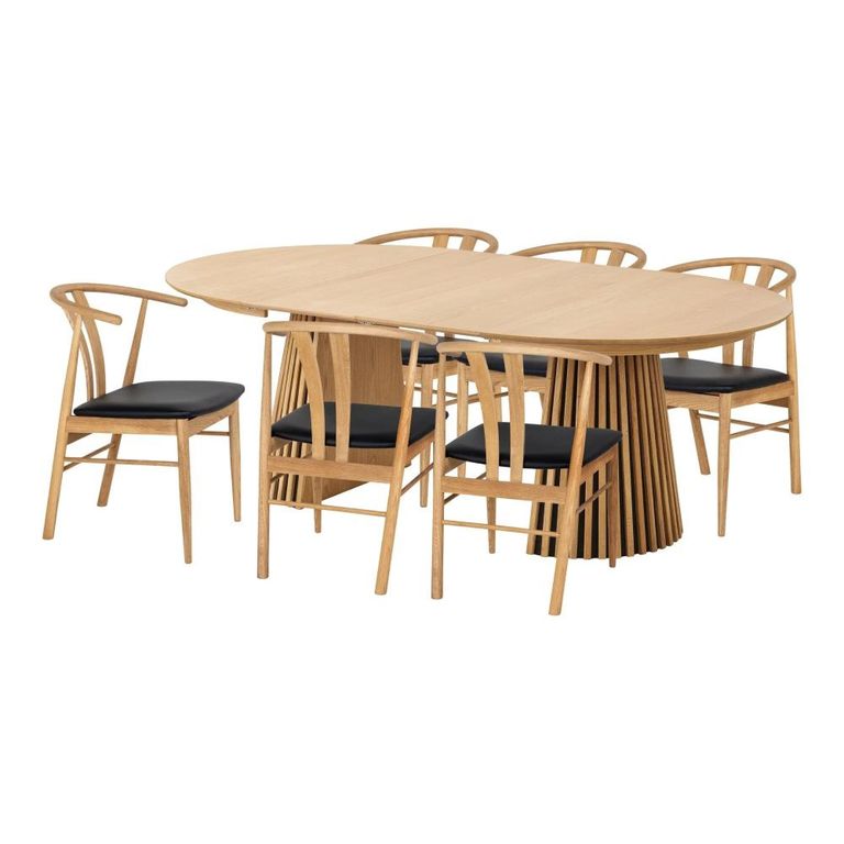 Osaka Oak Extending Dining Set - 120cm-200cm - Round - Slatted Base - Natural - 6 Artenara Spindle Back Chairs