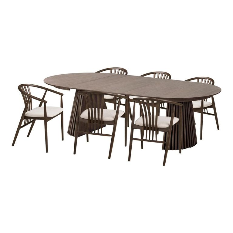 Osaka Oak Extending Dining Set - 120cm-200cm - Round - Slatted Base - Smoked - 6 Agustin Spindle Back Chairs