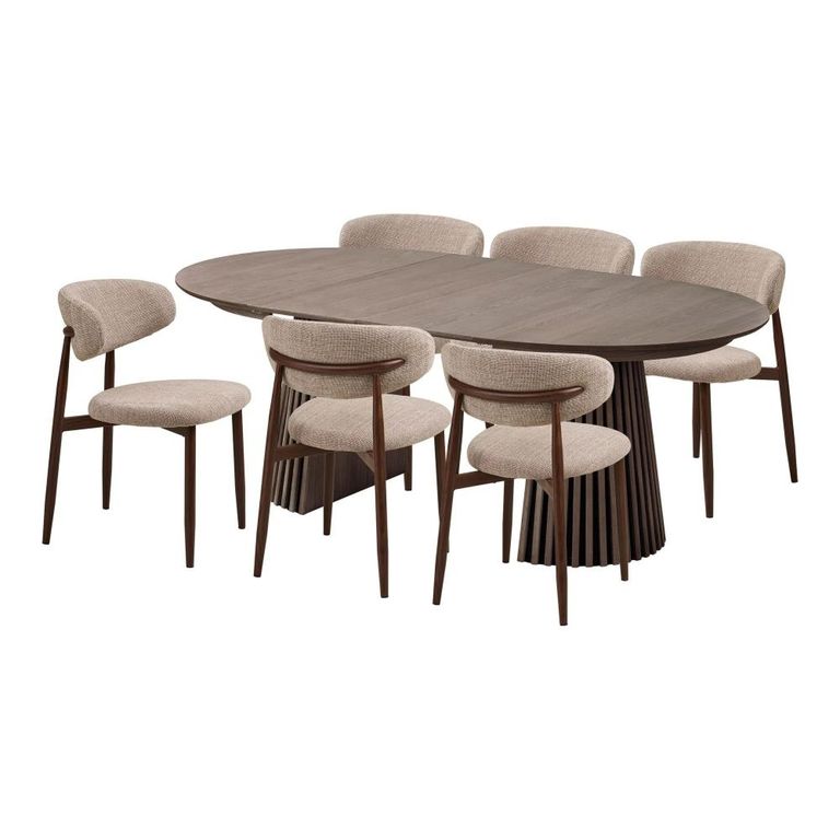 Osaka Oak Extending Dining Set - 120cm-200cm - Round - Slatted Base - Smoked - 6 Isola Sand and Dark Brown Chairs