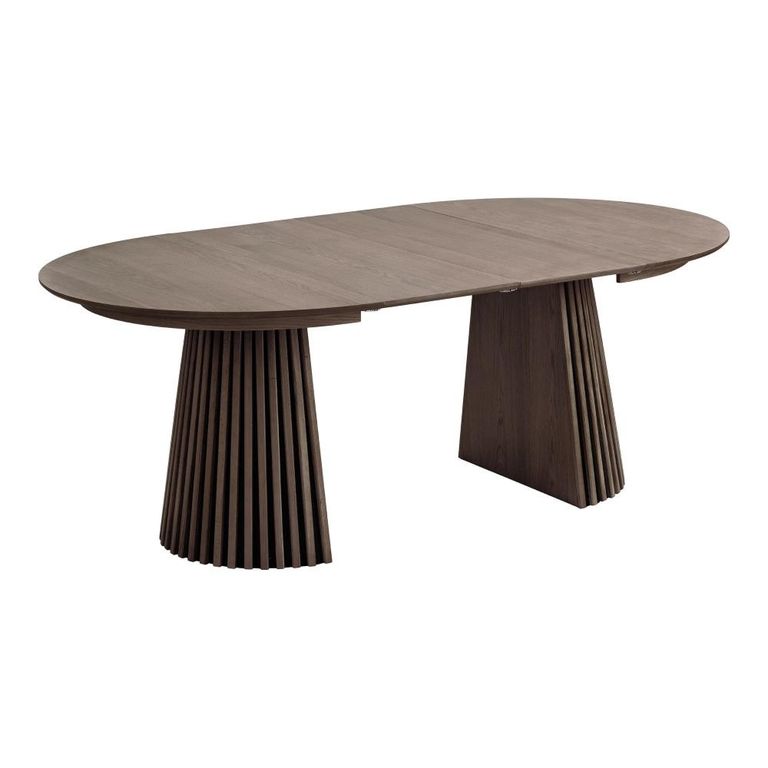 Osaka Oak Extending Dining Set - 120cm-200cm - Round - Slatted Base - Smoked - 6 Isola Sand and Dark Brown Chairs