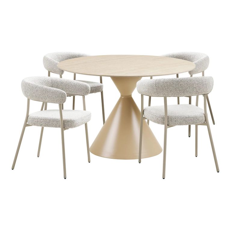 Annecy Dining Set - 120cm - Round - Hourglass Base - Sand - Ceramic and Metal - 4 Trivio Armchairs