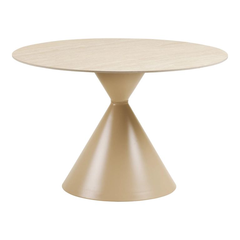 Annecy Dining Set - 120cm - Round - Hourglass Base - Sand - Ceramic and Metal - 4 Trivio Armchairs