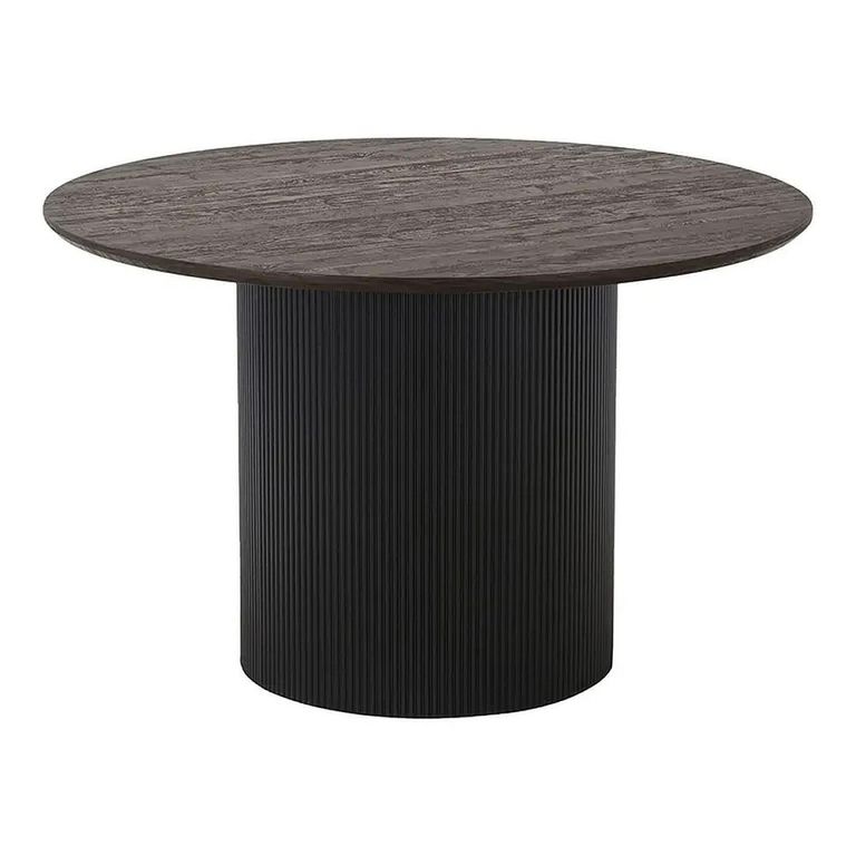 Boavista Dining Set -120cm - Round - Fluted Pedestal - Dark Brown - 4 Amorim White Swivel Armchairs