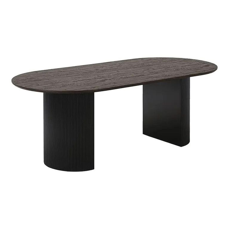 Boavista Dining Set - 210cm - Oval - Fluted Base - Dark Brown - 6 Maceda Dark Green Chairs