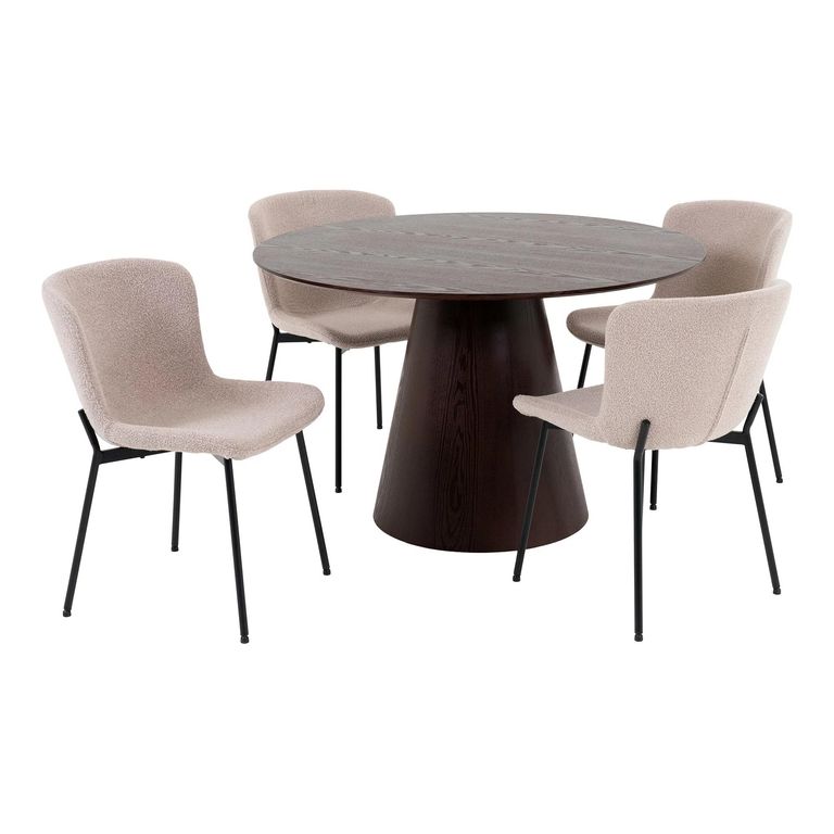 Bolton Dining Set - 120cm - Round - Pedestal - Dark Wood - 4 Maceda Beige Chairs