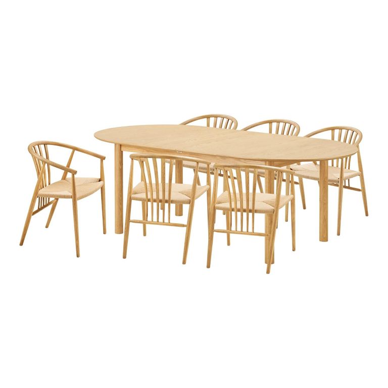 Bundaberg Extending Dining Set - 200cm-300cm - Oval - Natural - 6 Agustin Spindle Back Chairs