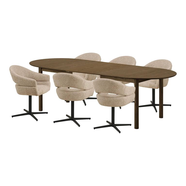 Bundaberg Extending Dining Set - 200cm-300cm - Oval - Walnut - 6 Dover Sand Swivel Armchairs