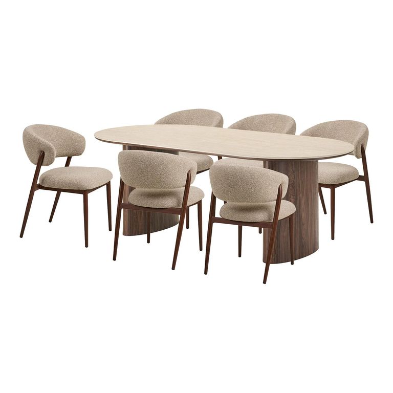 Delphi Dining Set - 210cm - Oval - Dark Brown - Ceramic and Wooden - 6 Cavi Chairs