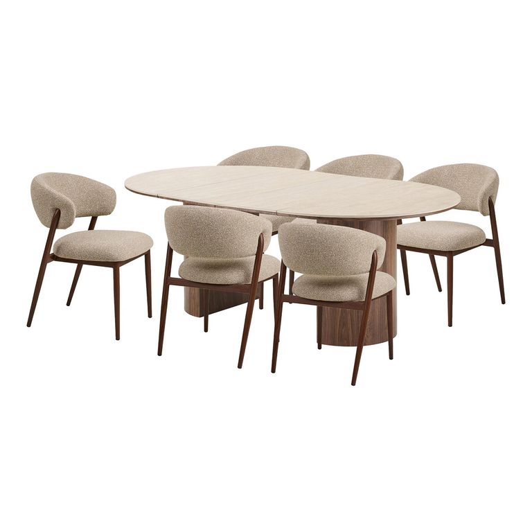 Delphi Extending Dining Set - 120cm-200cm - Dark Brown - Ceramic and Wooden - 6 Cavi Chairs