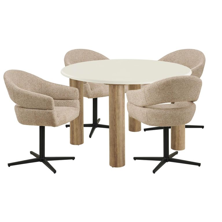 Fondi Dining Set - 120cm - Round - Sand and Brown - 4 Dover Swivel Chairs