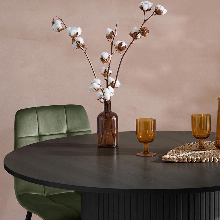 Axel Dining Set - 120cm - 4 Seater - Round - Fluted - Black - Wood - 4 Chair