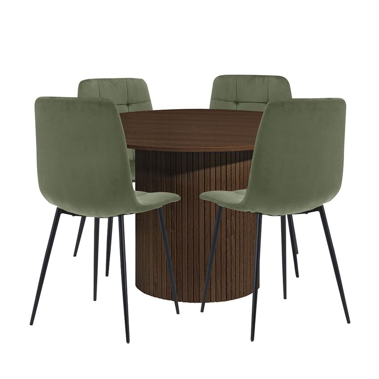 Axel Dining Set - 120cm - 4 Seater - Round - Fluted - Walnut - 4 Chair