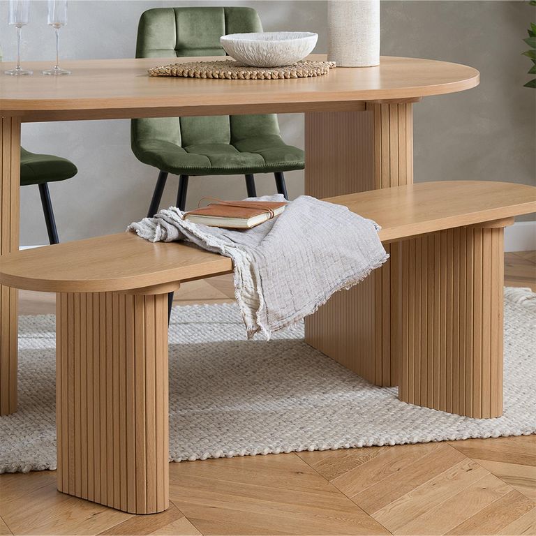 Axel Dining Set - 160cm - 6 Seater - Oval - Fluted - Oak - 2 Chair and 1 Bench