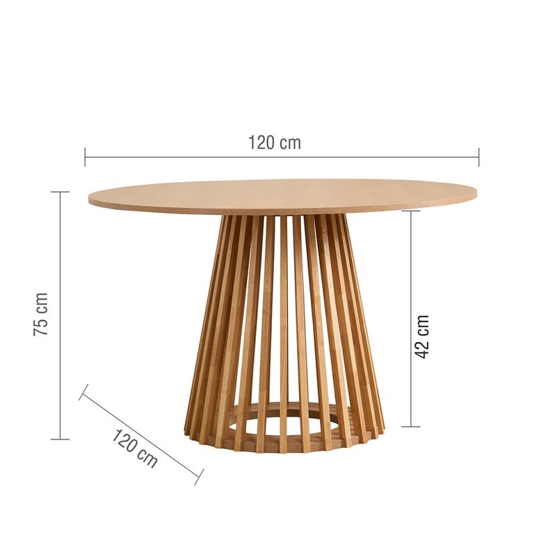 Kylo Oak Dining Set - 120cm - 4 Seater - Round - Slatted Base - 4 Fabric Chair