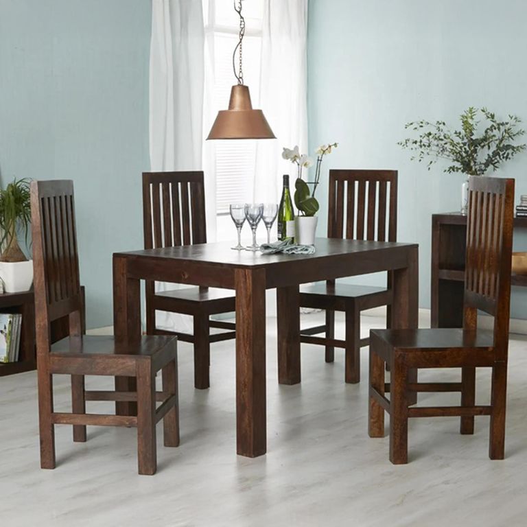 Dakota Dining Set - 120cm - 4 Seater - Dark Mango Wood - 4 Chair
