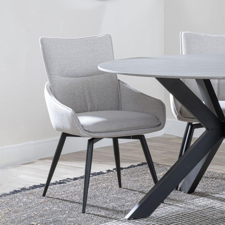 Apollo Extending Dining Set - 6-10 Seater - 160cm-220cm - Grey Ceramic - Ace Swivel Dining Chair - Beige Fabric