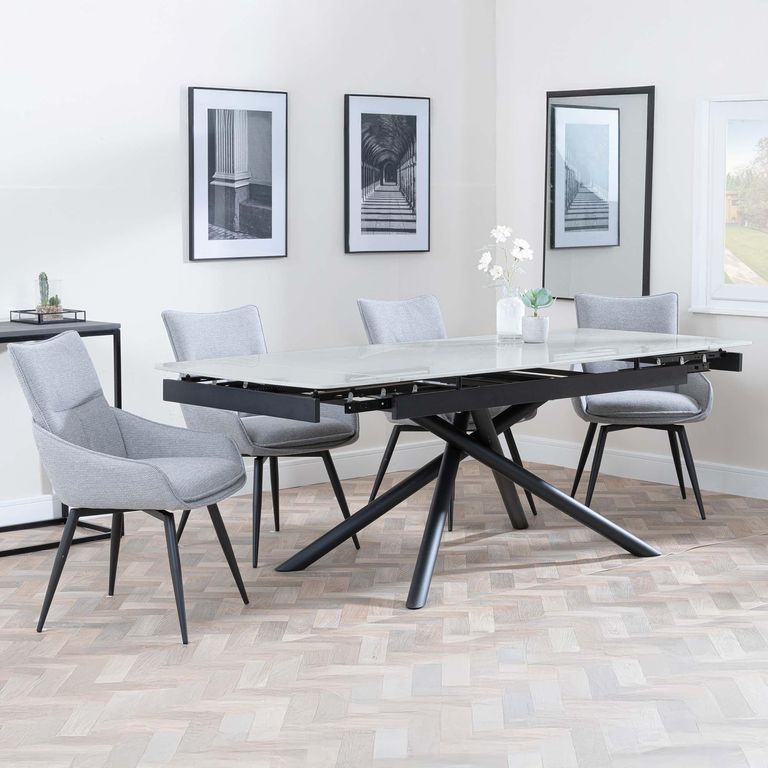 Apollo Extending Dining Set - 6-10 Seater - 160cm-220cm - Grey Ceramic - Ace Swivel Dining Chair - Grey Fabric
