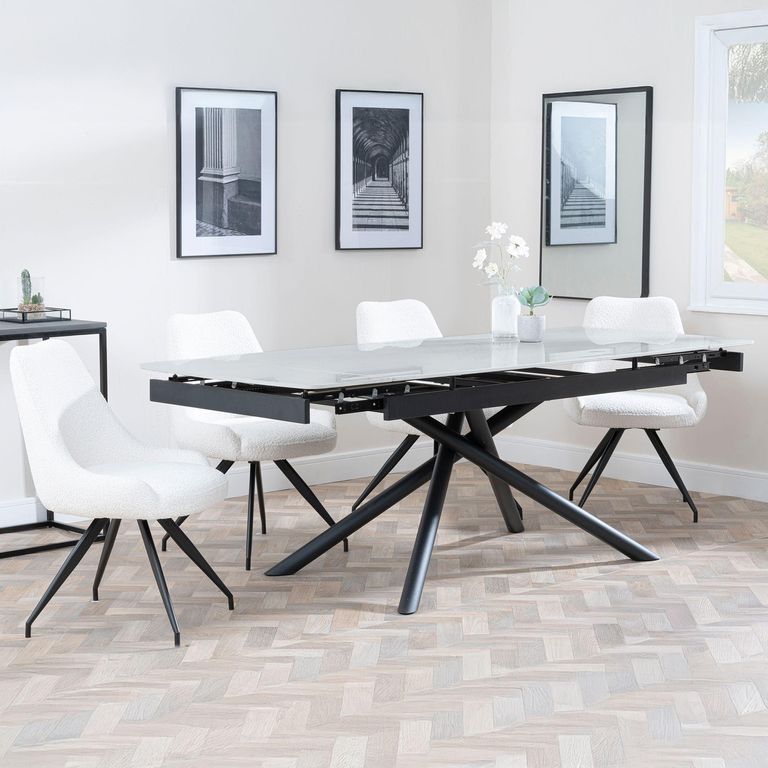 Apollo Extending Dining Set - 6-10 Seater - 160cm-220cm - Grey Ceramic - Arctic Swivel Dining Chair - Cream Velvet Fabric