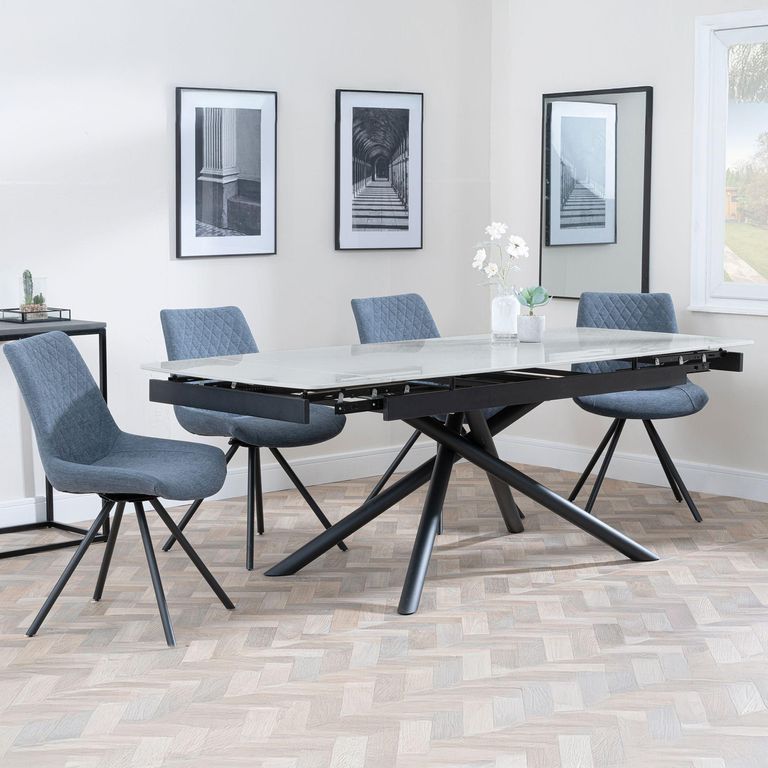 Apollo Extending Dining Set - 6-10 Seater - 160cm-220cm - Grey Ceramic - Boden Swivel Dining Chair - Dark Grey Fabric