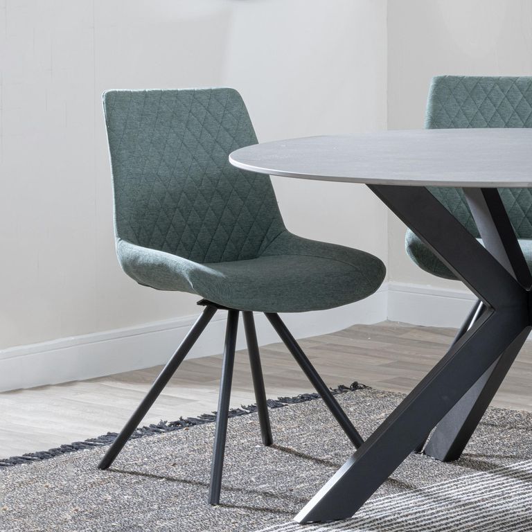 Apollo Extending Dining Set - 6-10 Seater - 160cm-220cm - Grey Ceramic - Boden Swivel Dining Chair - Green Fabric