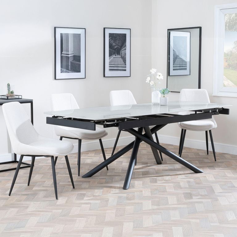 Apollo Extending Dining Set - 6-10 Seater - 160cm-220cm - Grey Ceramic - Darwin Dining Chair - Cream Fabric