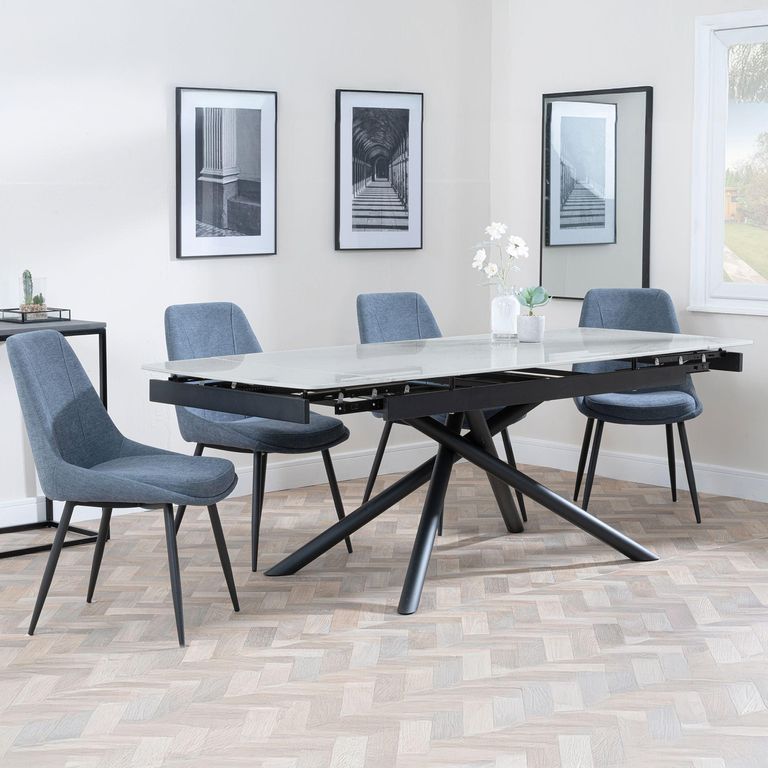 Apollo Extending Dining Set - 6-10 Seater - 160cm-220cm - Grey Ceramic - Darwin Dining Chair - Dark Grey Fabric