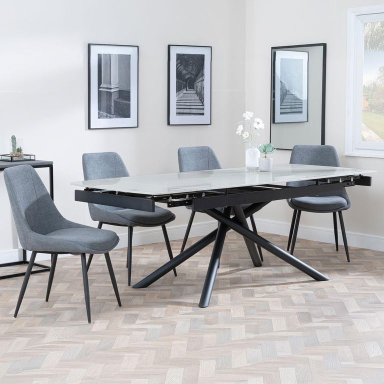 Apollo Extending Dining Set - 6-10 Seater - 160cm-220cm - Grey Ceramic - Darwin Dining Chair - Grey Fabric