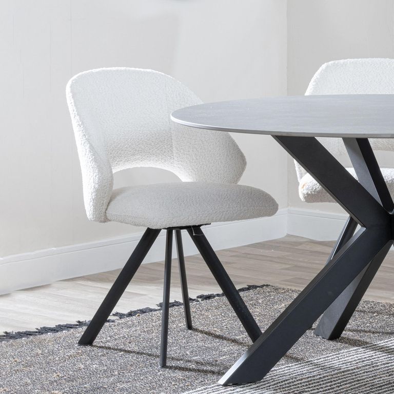 Apollo Extending Dining Set - 6-10 Seater - 160cm-220cm - Grey Ceramic - Ion Swivel Dining Chair - Cream Boucle Fabric