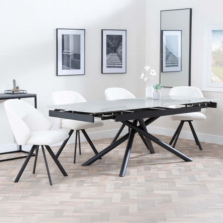 Apollo Extending Dining Set - 6-10 Seater - 160cm-220cm - Grey Ceramic - Ion Swivel Dining Chair - Cream Boucle Fabric