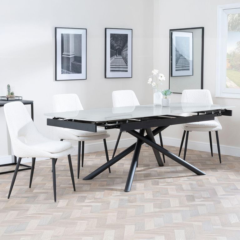 Apollo Extending Dining Set - 6-10 Seater - 160cm-220cm - Grey Ceramic - Peyton Dining Chair - Cream Fabric
